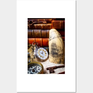 Pocket Watch And Schrimshaw Sailing Ship Posters and Art